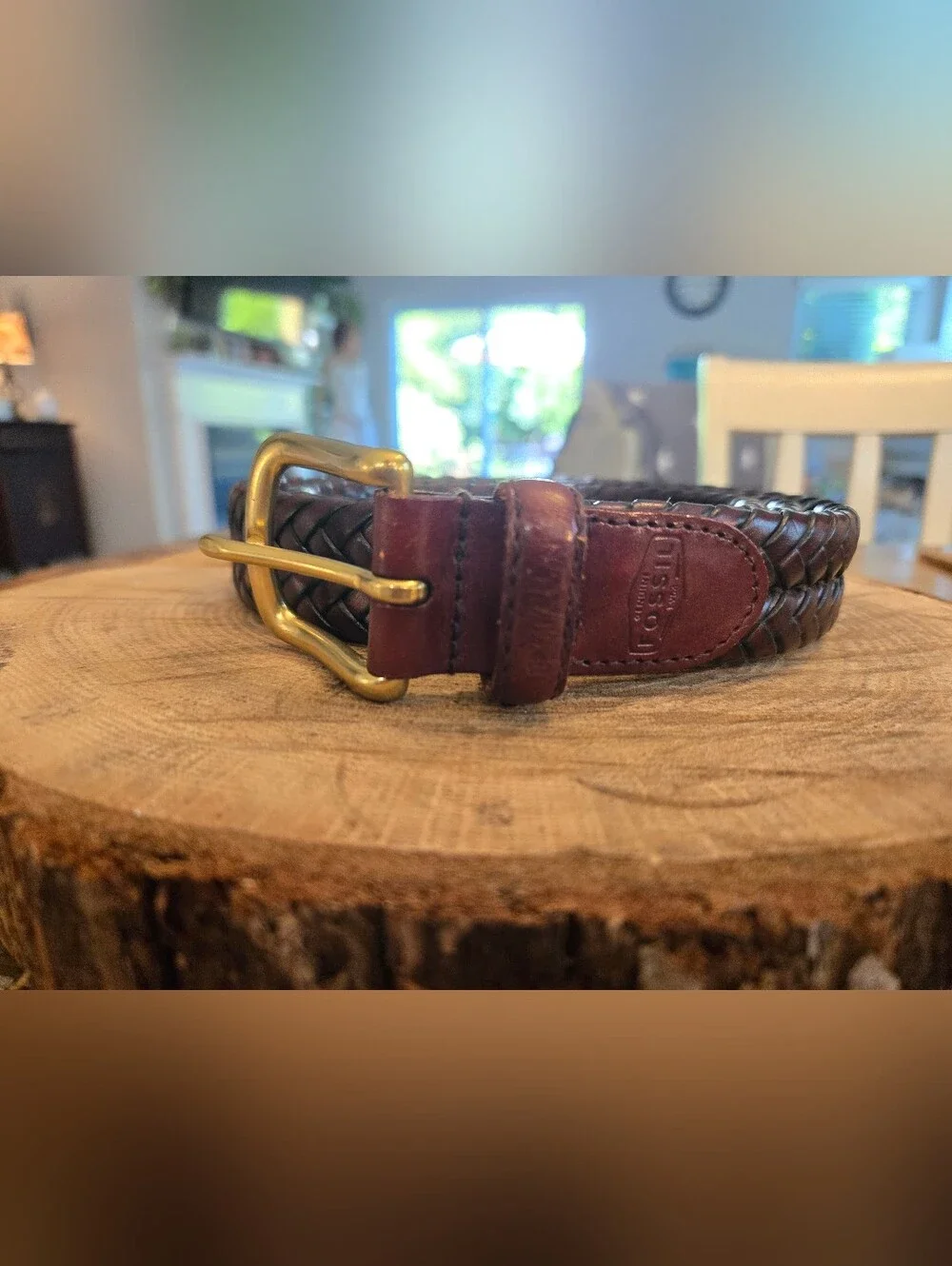 Fossil Men's Woven Leather Belt in Dark Brown